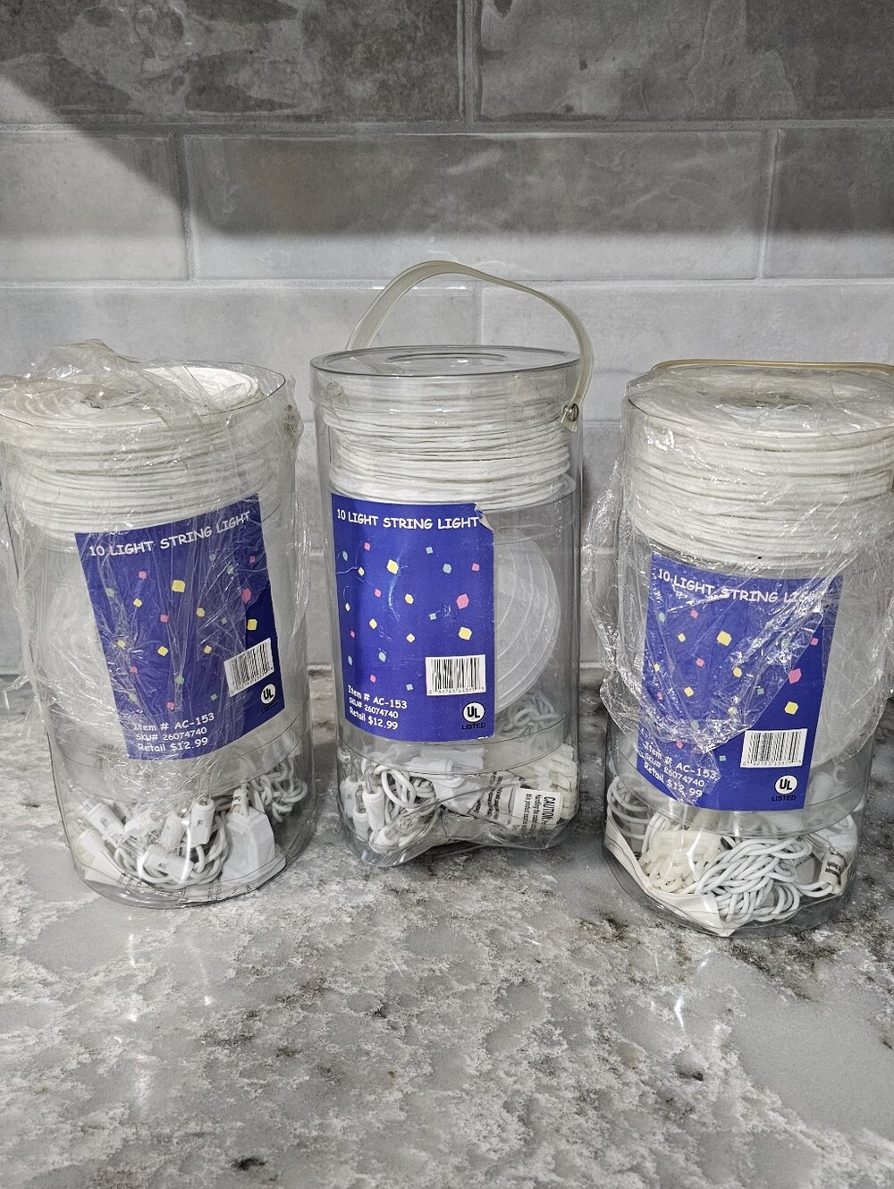 Lot of 3 Menards 10 Light String Lights White Cord Lantern Shade AC-153 NIB